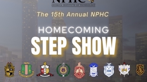 Graphic with NPHC logo and all participating organizations logo, text reads the 15th Annual NPHC Homecoming Step Show