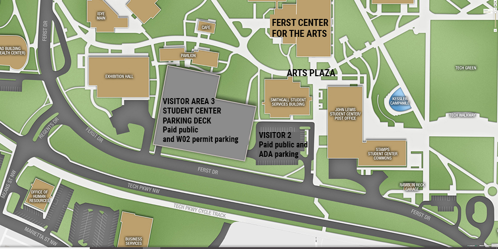 Map of Ferst Drive showing Visitor Area 3 and Visitor Area 3