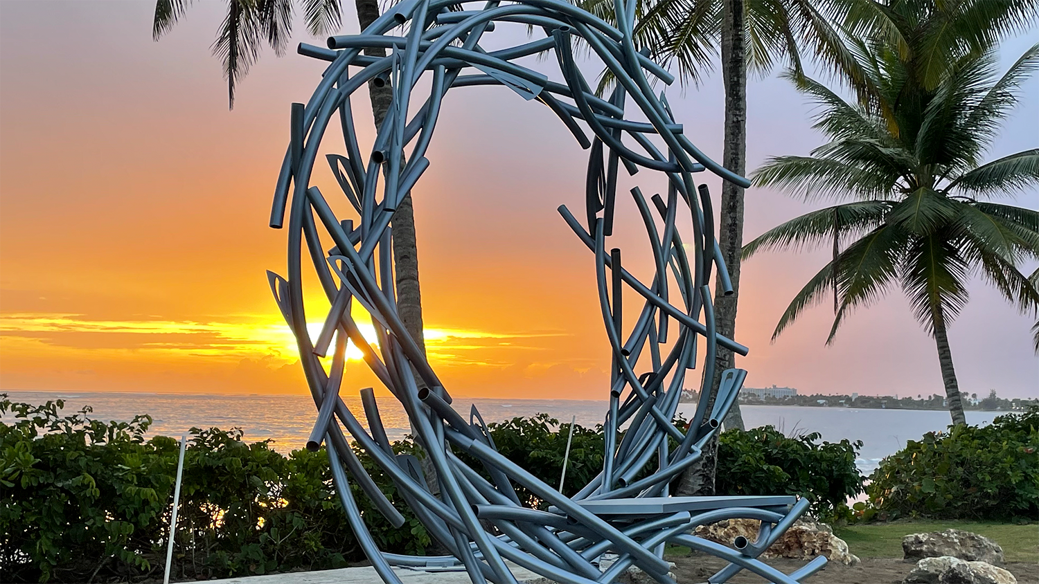 The sculpture with a Puerto Rican sunset behind. Dorado, PR.