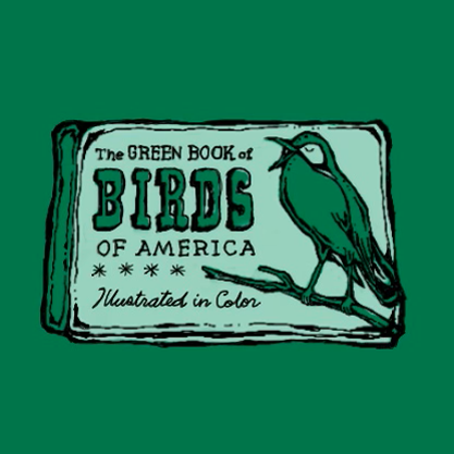 a green square with a hand-drawn illustration of a bird