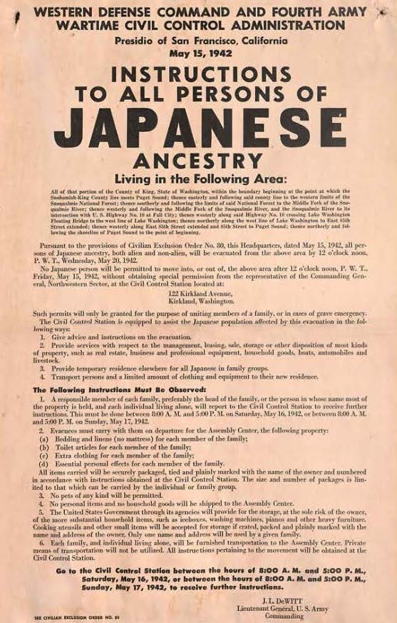 Civil Exclusion Order: Instructions to All Persons of Japanese Ancestry issued May 12, 1942