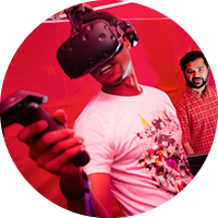 student trying VR headset