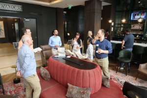 people gathered in a lobby
