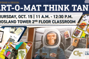 Digital signage for the Art o Mat think tank event featuring photos of art available in the machine. 