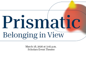 Decorative image featuring bursts of color and the exhibit title "Prismatic: Belonging in View."