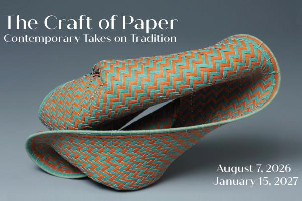 Curved sculptural woven paper form featured in The Craft of Paper exhibit