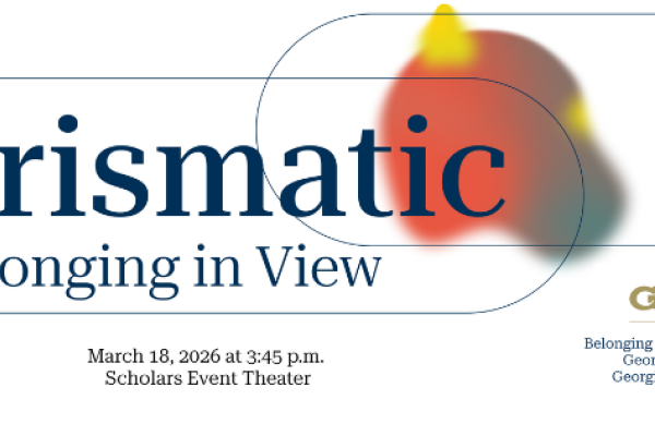 Decorative image featuring bursts of color and the exhibit title "Prismatic: Belonging in View."