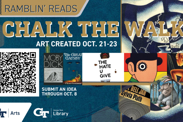 Digital signage for the Chalk the Walk event featuring famous book covers. 