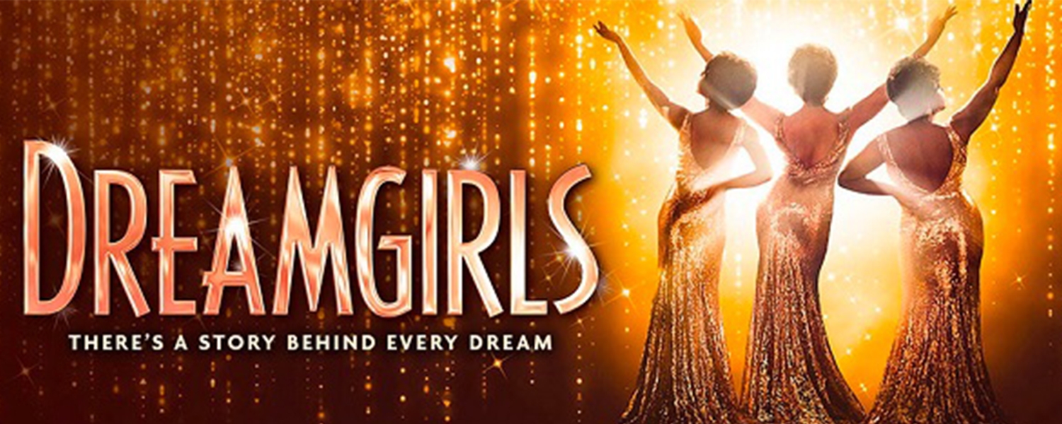 three women in shimmering gold gowns seen from the back as they face the spotlight. Dreamgirls There's a story behind every dream