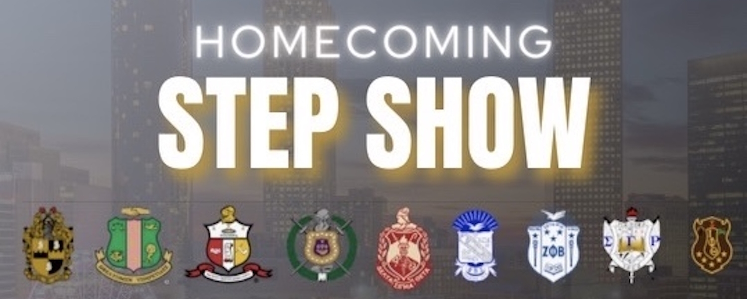 Graphic with NPHC logo and all participating organizations logo, text reads the 15th Annual NPHC Homecoming Step Show