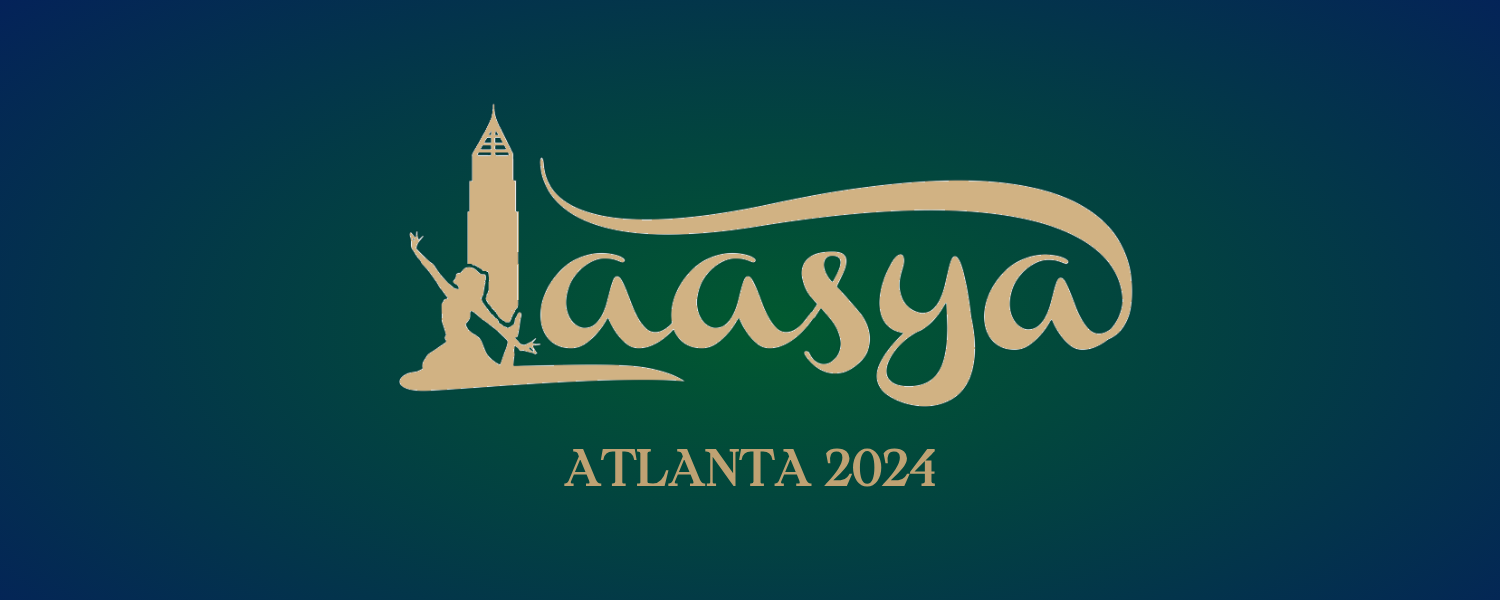 gradient navy and green background with pale yellow text reading laasya atlanta 2024