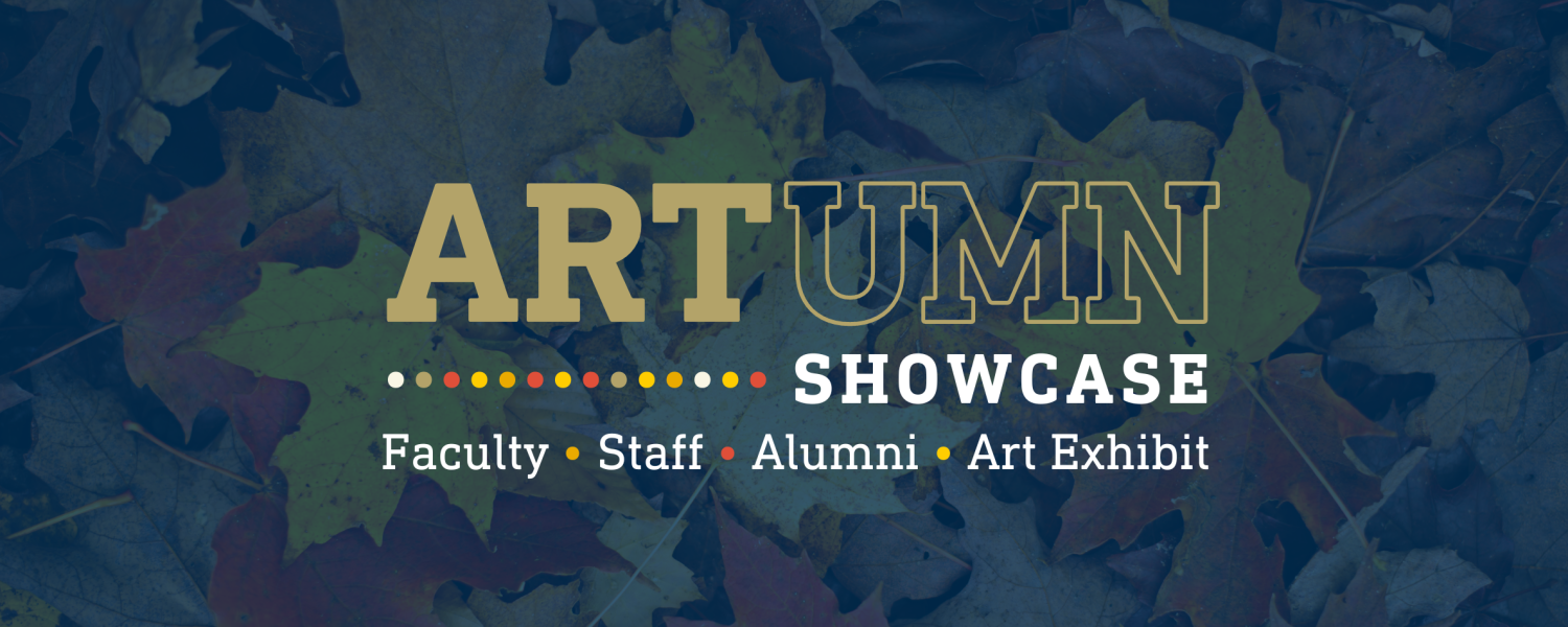 text reading artumn showcase on navy fall leaves background