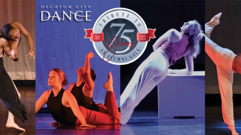 four photos of dancers in various poses while on stage performing