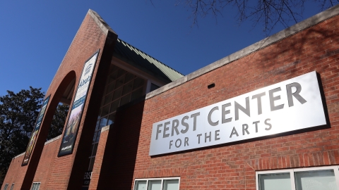 Exterior of Ferst Center with blue sky