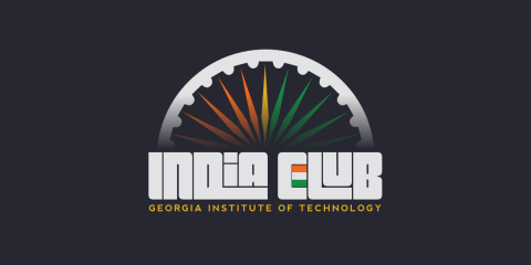 on a black background is an abstract halo in green, yellow and orange, and the words India Club Georgia Institute of Technology