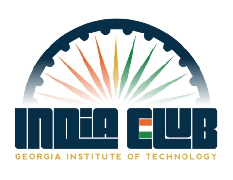 an abstract halo in navy, green, yellow and orange, and the words India Club Georgia Institute of Technology