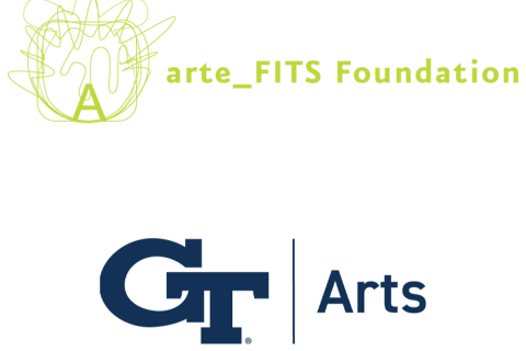 The capital letter A is encased in squiggly lines. Beside it are the words arte FITS Foundation. Below that are the interlocked G and T logo of Georgia Tech next to the word Arts