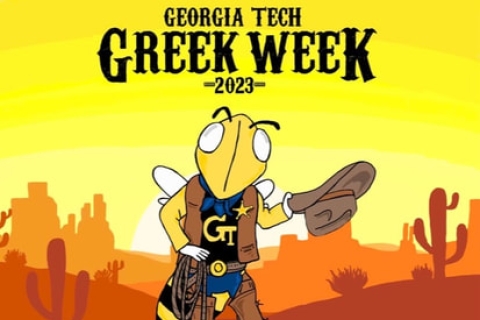 a drawing of a yellow jacket in human form wearing a wild west costume