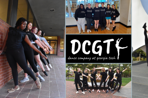 College of photos of dancers with Dance Company at Georgia Tech logo in center