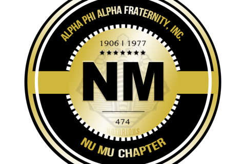Black and gold logo of the Nu Mu Chapter of Alpha Phi Alpha Fraternity, Inc.