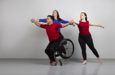 L. Trojic, Ashlee Jo Ramsey-Borunov, and Courtney Michelle McClendon Dancers posed together in a Full Radius Dance photography studio photoshoot.