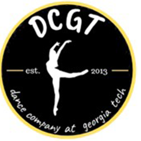 A black circle with a white figure of a dancer in the center, the letters DCGT above and dance company georgia tech below