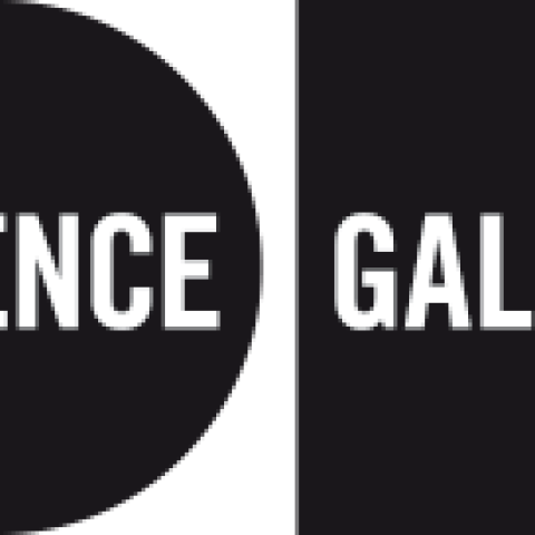 the word SCIENCE in white on a black circle and the word GALLERY in white on a black square